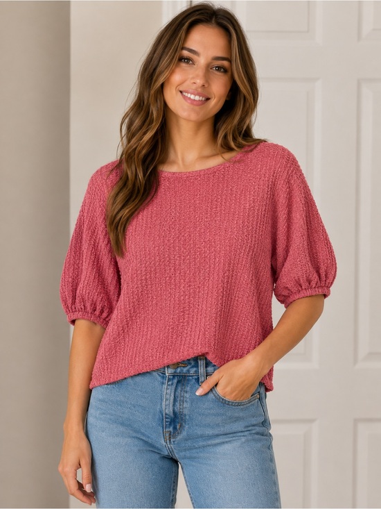 LOFT Tops - LOFT Pink Textured Knit Puff Sleeve Top Women’s Warm Cozy Office Casual Wear